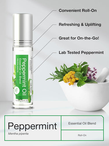 Peppermint Essential Oil Roll-On Blend (2 Pack), 10 mL (0.33 fl oz) Roll-On