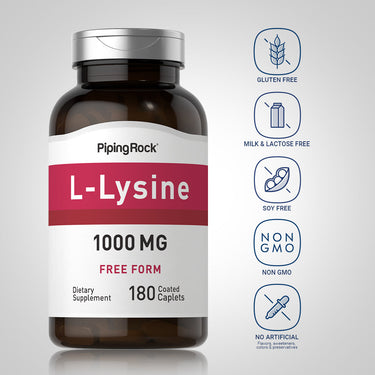 L-Lysine (Free Form), 1000 mg, 180 Coated Caplets