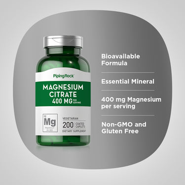 Magnesium Citrate, 400 mg (per serving), 200 Coated Caplets