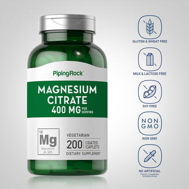 Magnesium Citrate, 400 mg (per serving), 200 Coated Caplets