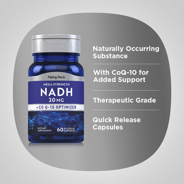 Mega Strength NADH + CoQ10 Optimizer, 20 mg, 60 Quick Release Capsules