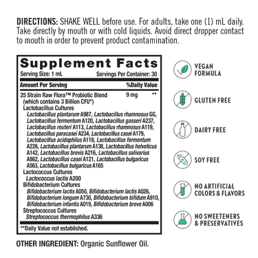 Probiotic 25 Strains 3 Billion Liquid (Organic), 1 fl oz (30ml) Bottle