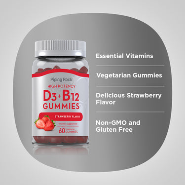 Vitamin D3 + B12 (Strawberry), 60 Vegetarian Gummies