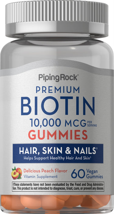 Biotin (Delicious Peach), 10,000 mcg (per serving), 60 Vegan Gummies