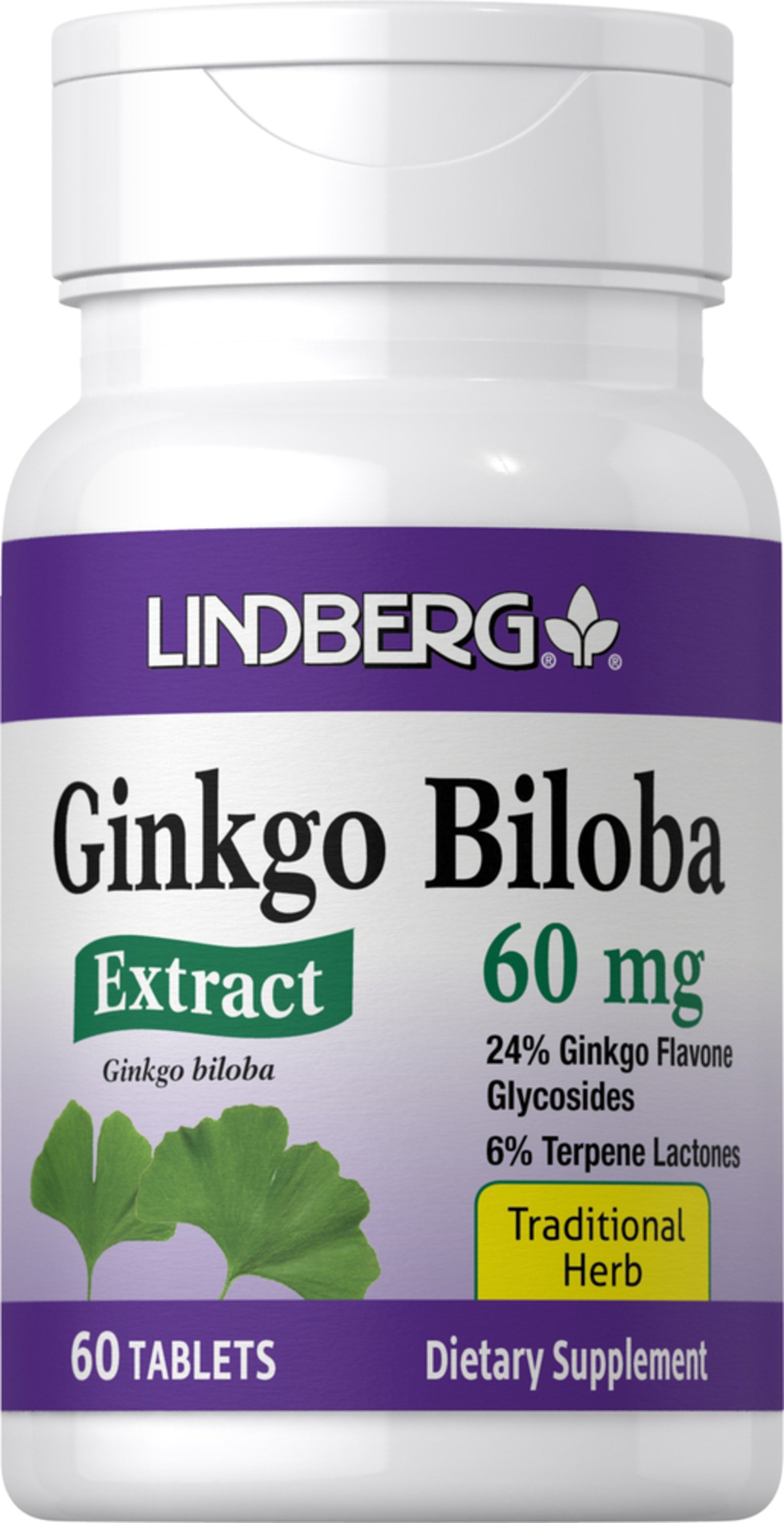 Ginkgo Biloba Standardized Extract, 60 mg, 60 Tablets