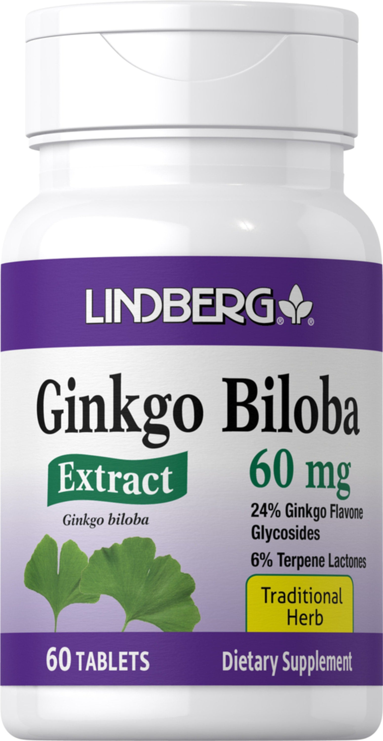 Ginkgo Biloba Standardized Extract, 60 mg, 60 Tablets