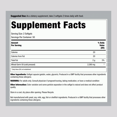 Wheat Germ Oil, 1130 mg, 100 Softgels