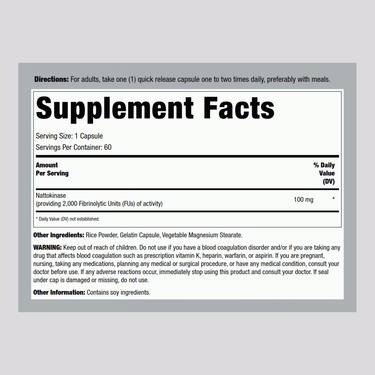 Nattokinase (2,000 FU), 100 mg, 60 Quick Release Capsules