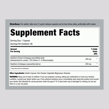 Hawthorn Standardized Extract, 250 mg, 90 Capsules