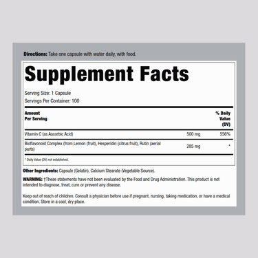 Bio C Caps 500 mg with Bioflavonoids, 100 Capsules