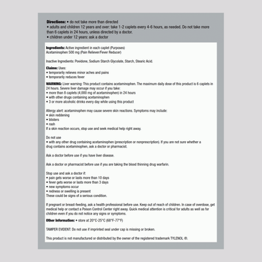 Acetaminophen 500 mg, Compare to TYLENOL , 100 Caplets