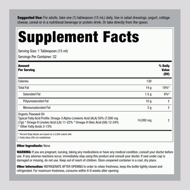 Flax Oil Liquid (Organic), 16 fl oz (473 mL) Bottle