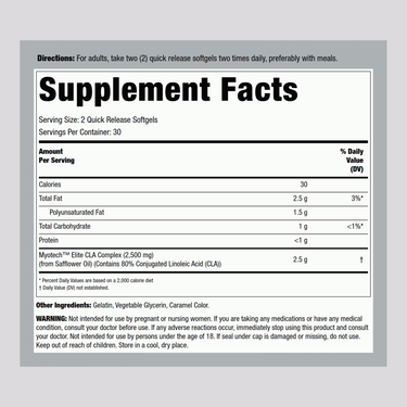 CLA 2500 Myotech Elite, 2500 mg (per serving), 60 Softgels