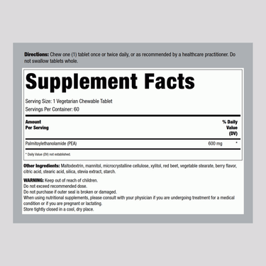 PEA (Palmitoylethanolamide) - Discomfort Relief (Berry), 60 Vegetarian Chewable Tablets