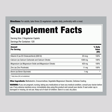 Calcium Magnesium Zinc with Vitamin D3, 360 Vegetarian Caplets