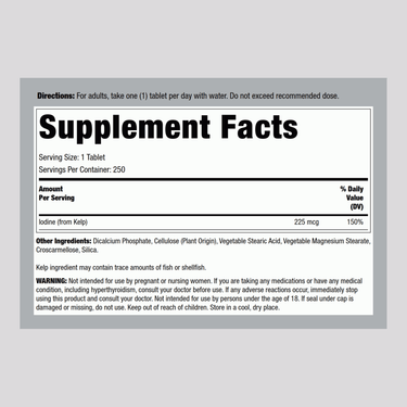 Kelp with Iodine, 225 mcg, 250 Tablets