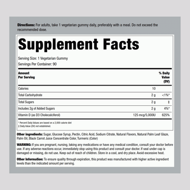 Vitamin D3 Gummies (Delicious Peach), 5000 IU, 90 Vegetarian Gummies