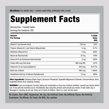 B-Complex plus Vitamin C, 250 Coated Caplets