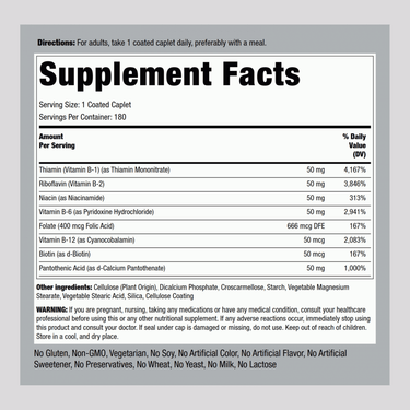 B-50 Vitamin B Complex, 180 Coated Caplets