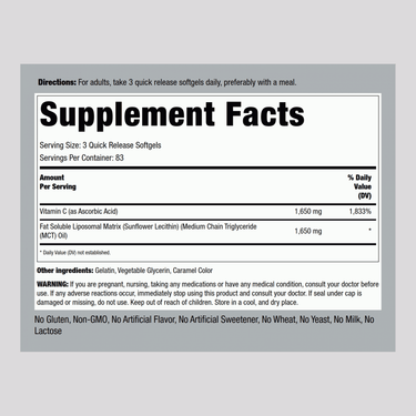 Liposomal Vitamin C Complex, 3300 mg (per serving), 250 Softgels