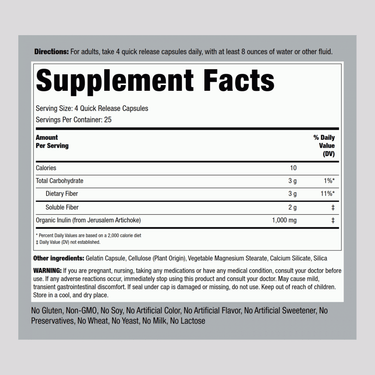 Inulin, 1000 mg (per serving), 100 Quick Release Capsules