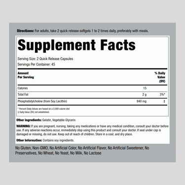 Phosphatidyl Choline, 840 mg (per serving), 90 Quick Release Softgels