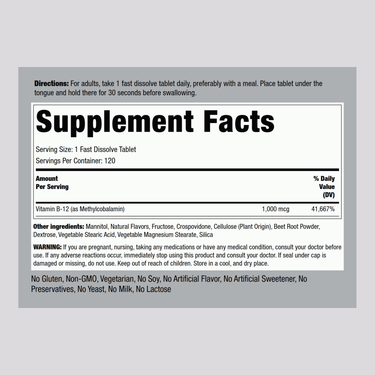 Methylcobalamin B-12 (Sublingual), 1000 mcg, 120 Fast Dissolve Tablets