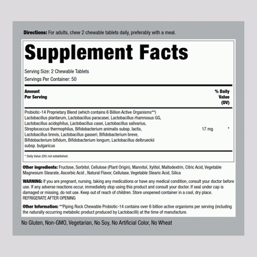 Chewable Probiotic 14 Strains 6 Billion Organisms (Berry), 100 Chewable Tablets