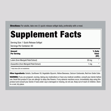 Lutein 20 mg with Zeaxanthin, 60 Quick Release Softgels