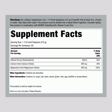 Calcium Citrate & Magnesium plus D3 Powder, 8 oz (227 g) Bottle