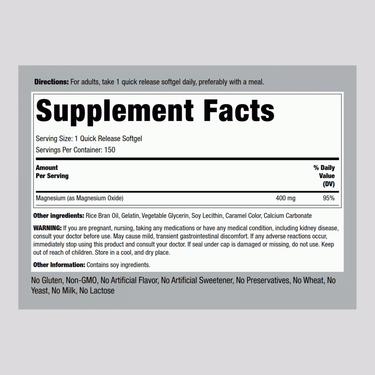 Magnesium, 400 mg, 150 Quick Release Softgels