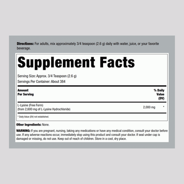 L-Lysine Powder, 32.2 oz (2.2 lb) Bottle