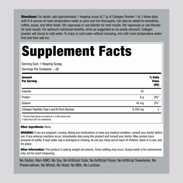 Ultra Collagen Powder Type I & III, 6700 mg (per serving), 7 oz (198 g) Bottle