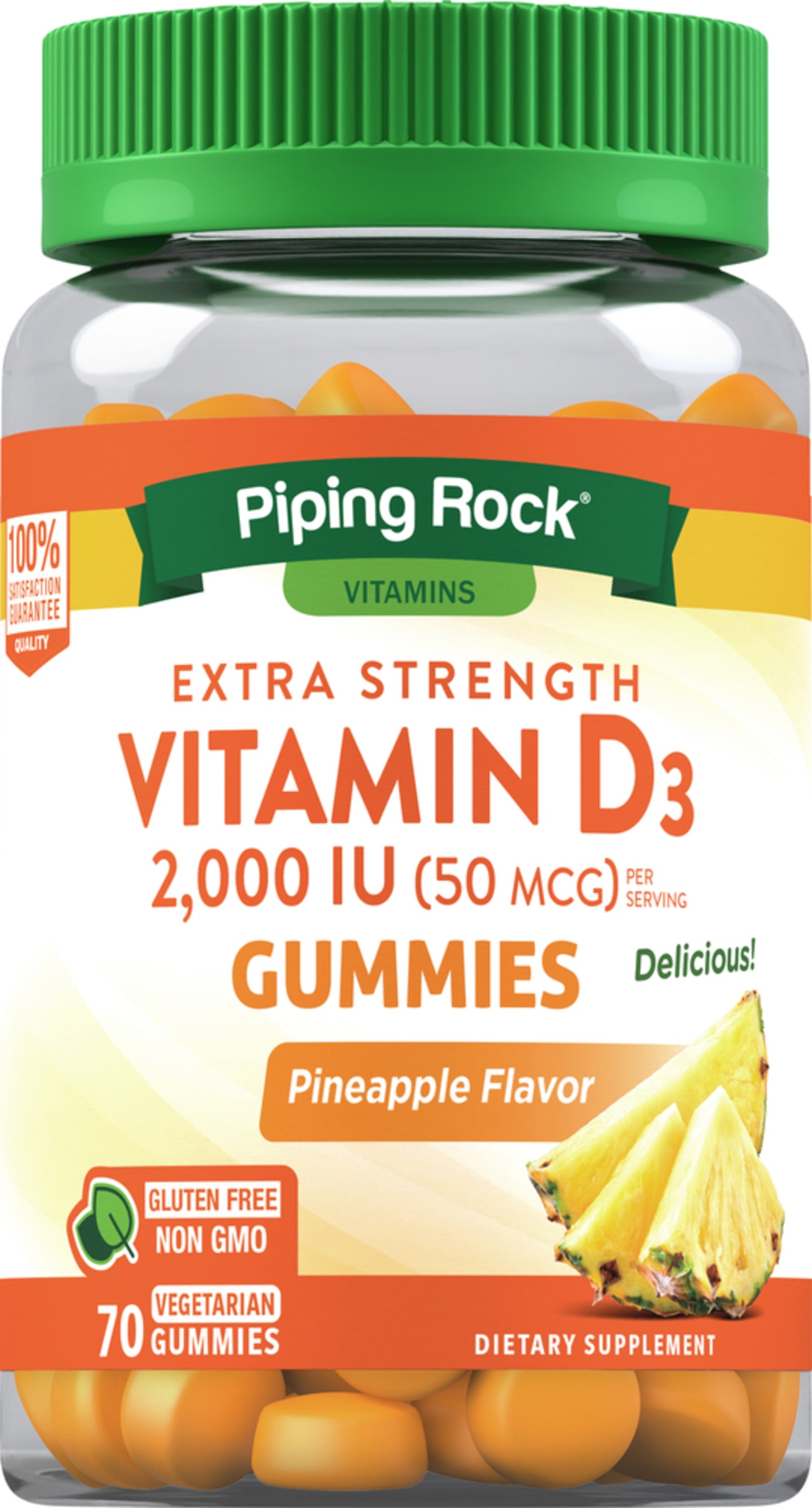 Vitamin D3 (Pineapple), 2000 IU, 70 Vegetarian Gummies